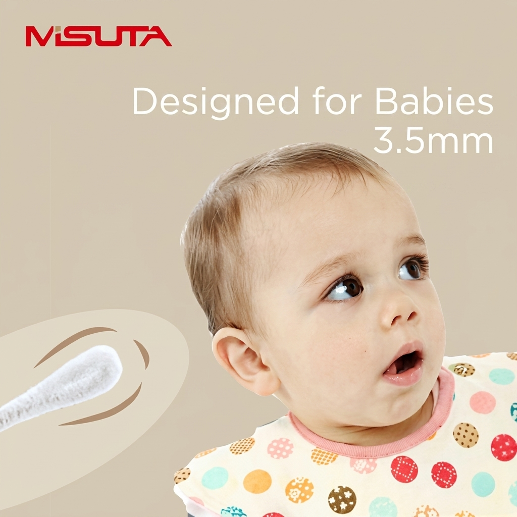 MISUTA Baby Ear Swabs | 3.5mm Flexible Paper Stem Cotton Buds | Spiral Tear-Drop Ear Cleaner for Babies & Children thumbnail