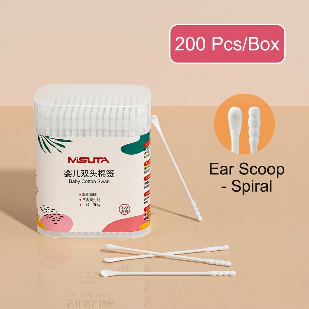 MISUTA Baby Ear Swabs | 3.5mm Flexible Paper Stem Cotton Buds | Spiral Tear-Drop Ear Cleaner for Babies & Children