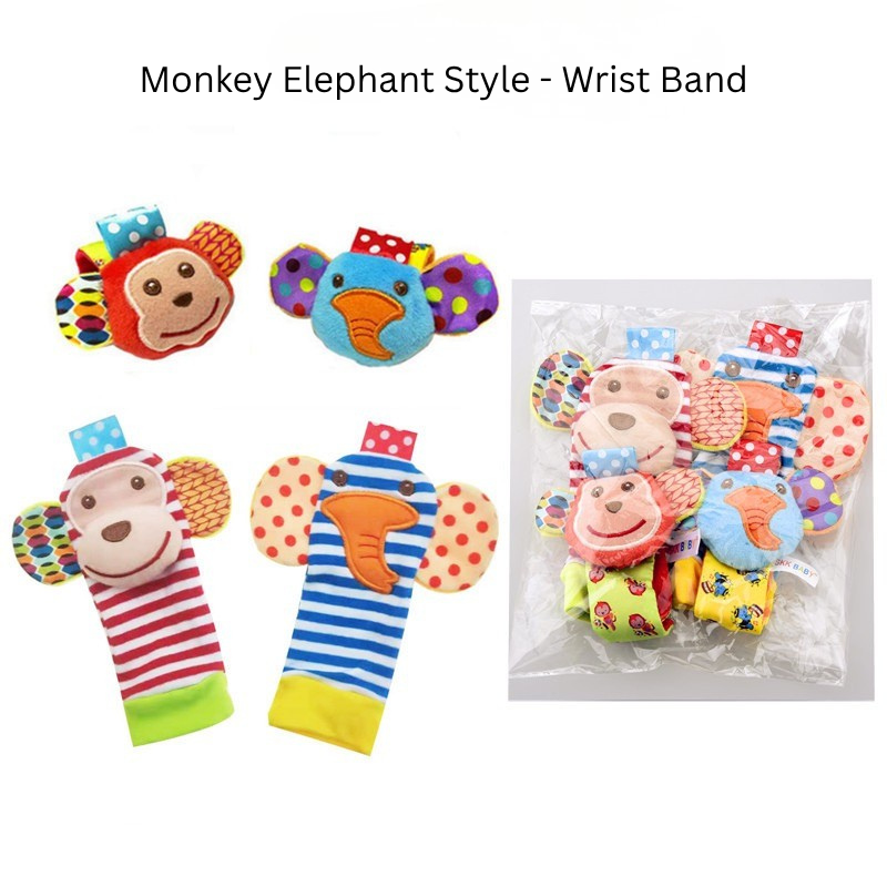 Baby Wrist Rattle & Foot Finder Socks Set (4PCS) | Soft Plush Wearable Rattles for Hands & Feet | Sensory Development Toy for Newborn Infant Boy Girl