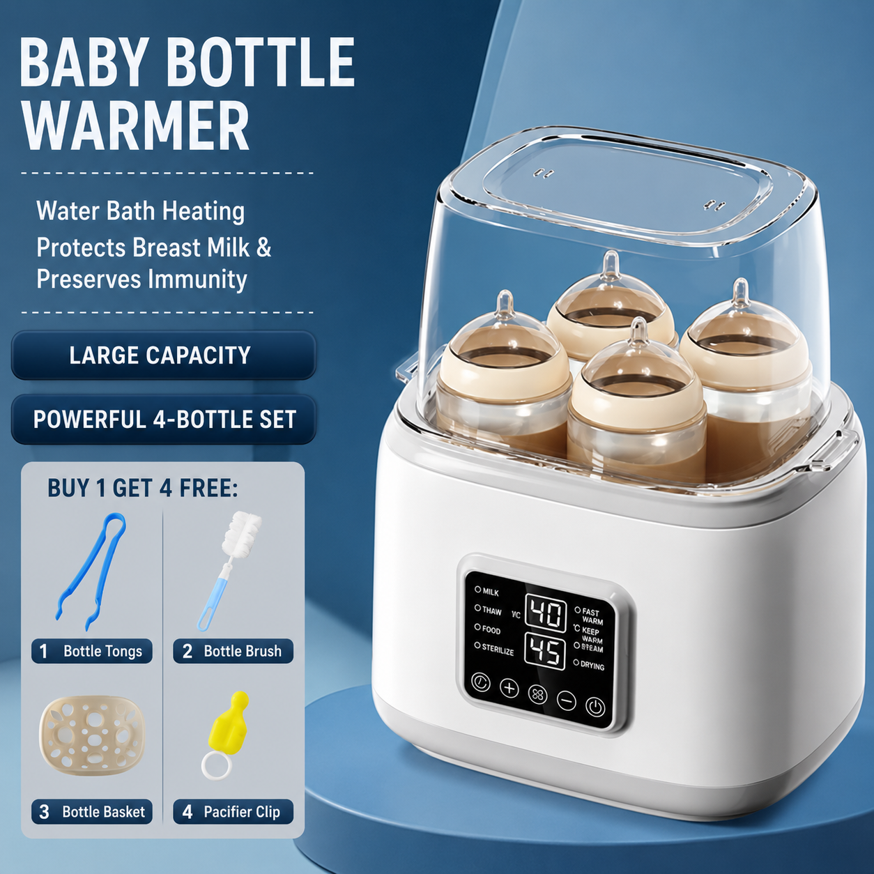 Baby Bottle Warmer | Water Bath Milk Warmer for Breast Milk & Formula | Large Capacity Bottle Heating Set with Free Accessories