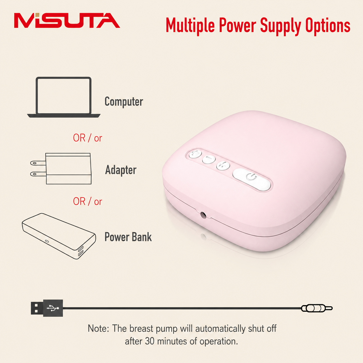 MISUTA Electric Breast Pump | USB Rechargeable Breastfeeding Pump | Anti-Backflow Milk & Air Separation System | Portable Breast Milk Extractor thumbnail