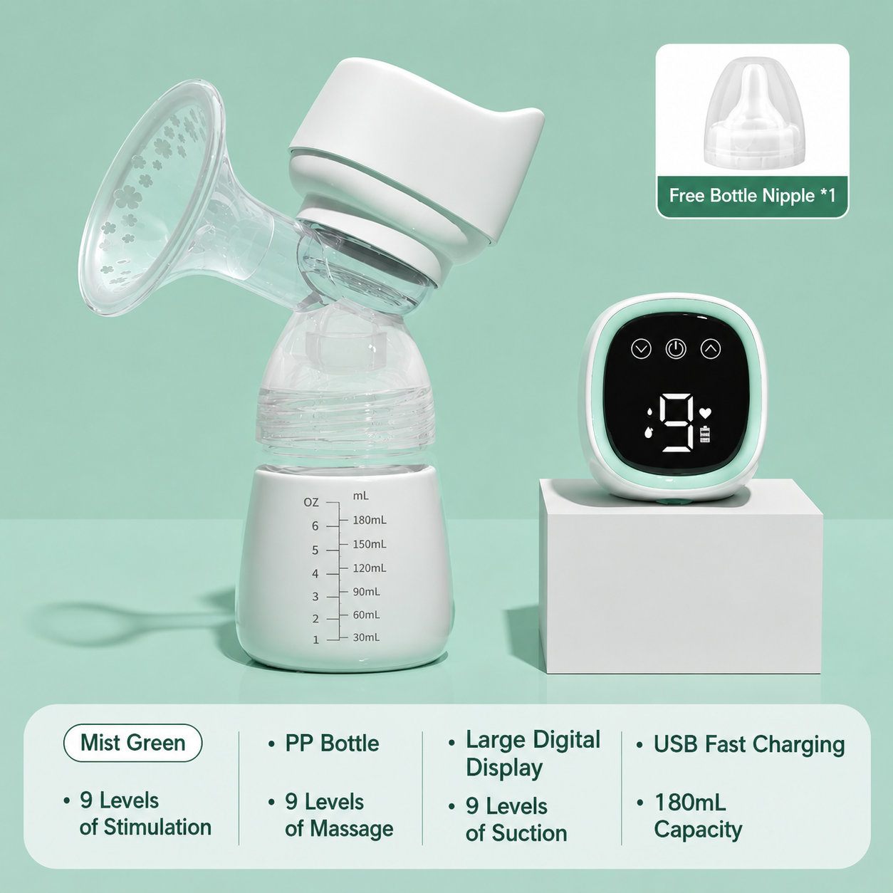 MISUTA Wearable Electric Breast Pump | USB Rechargeable Wireless Breast Pump | 180ml PPSU Milk Collector with Digital Display & 27 Adjustable Levels thumbnail