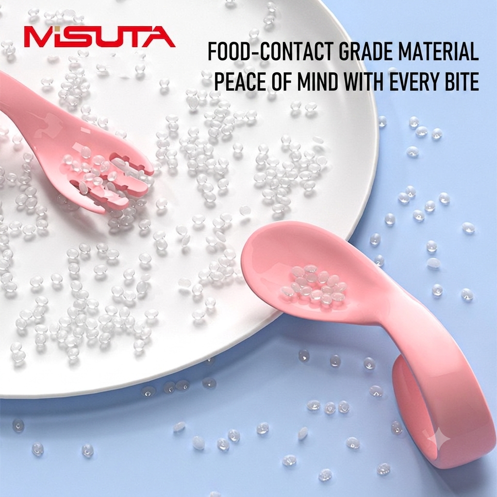 MISUTA Baby Spoon & Fork Set | Ergonomic Self-Feeding Training Utensils | Food-Grade Heat Resistant Baby Cutlery thumbnail