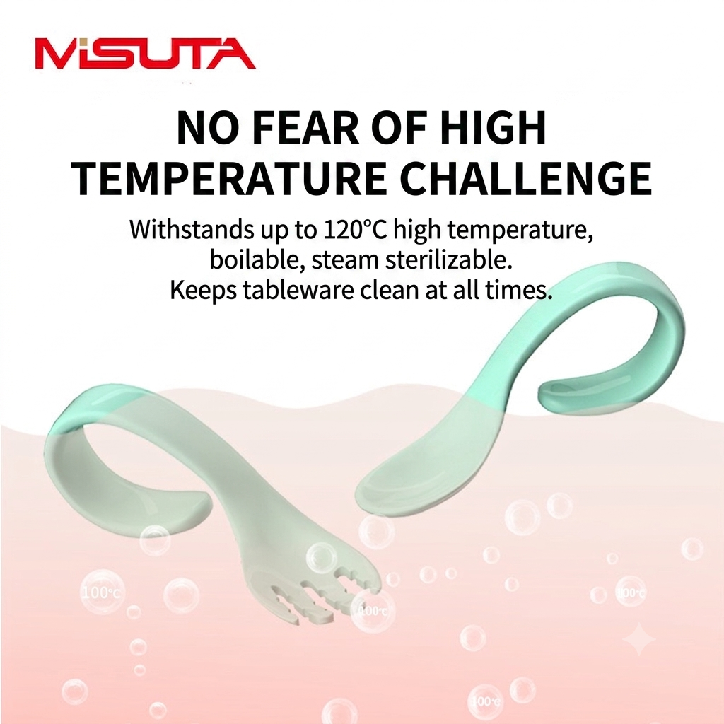 MISUTA Baby Spoon & Fork Set | Ergonomic Self-Feeding Training Utensils | Food-Grade Heat Resistant Baby Cutlery thumbnail
