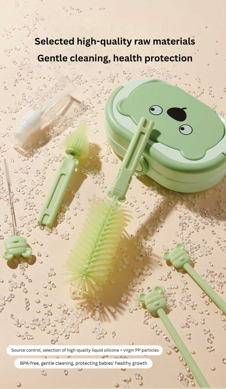 Baby Bottle Cleaning Brush Set with drying rack | 6 in 1 | Silicone Bottle & Nipple Brush Kit | Portable Travel Cleaning Kit with Soap Dispenser | BPA Free thumbnail