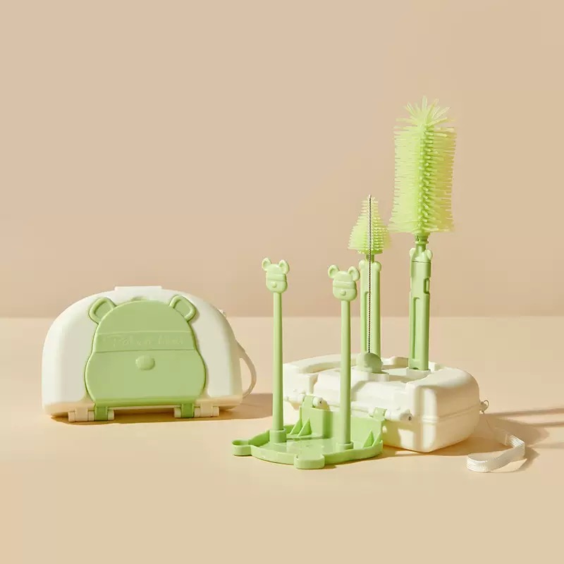 Baby Bottle Cleaning Brush Set with drying rack | 6 in 1 | Silicone Bottle & Nipple Brush Kit | Portable Travel Cleaning Kit with Soap Dispenser | BPA Free thumbnail
