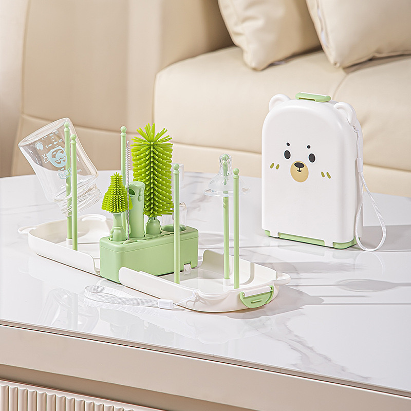 Baby Silicone Bottle Cleaning Brush with drying rack