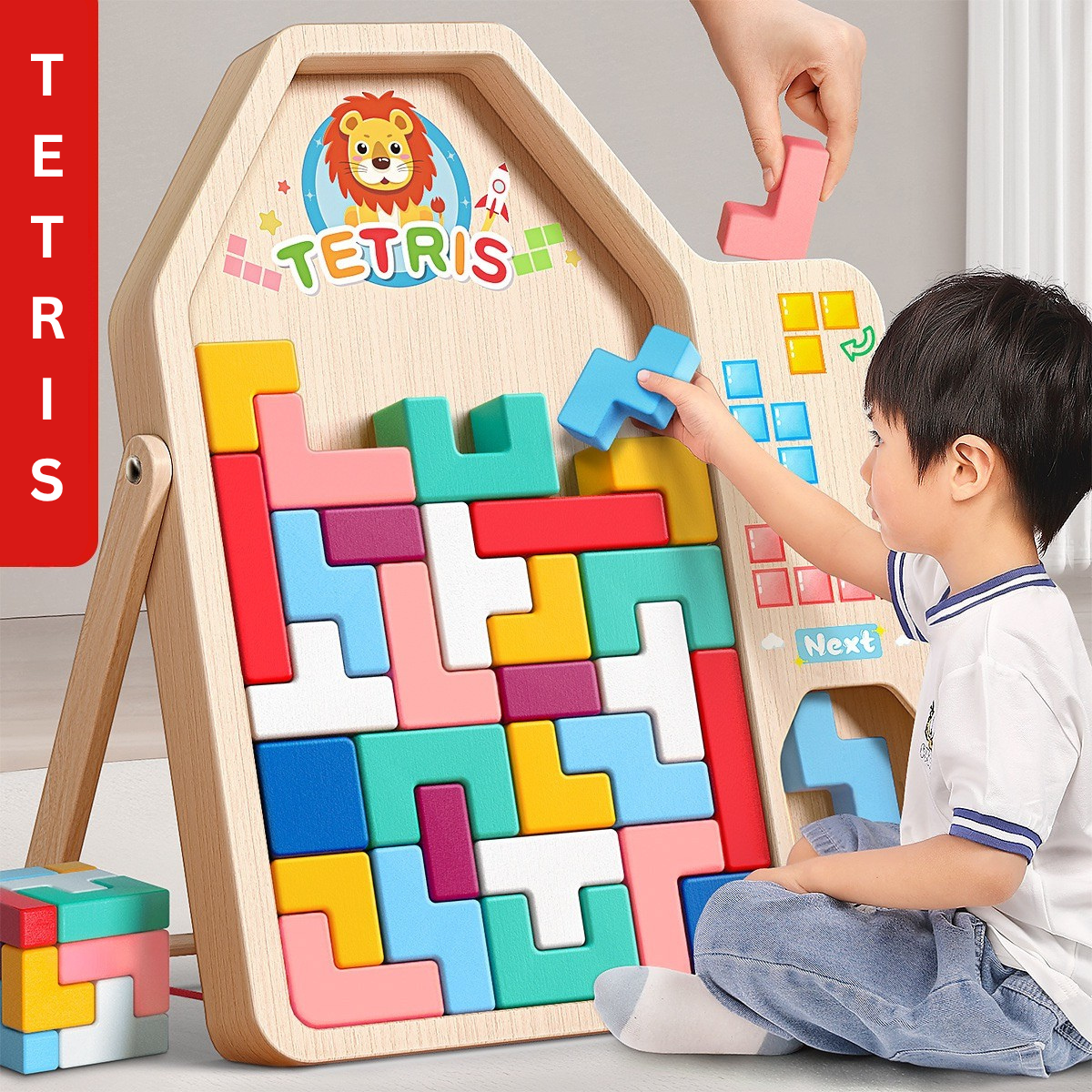 Wooden Tetris Puzzle Game for Kids | Colorful Block Matching Board | Montessori Brain Teaser Educational Toy | Parent Child Interactive Puzzle 3+