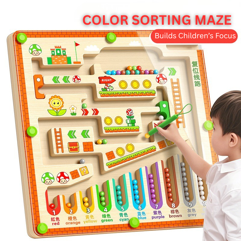 Wooden Color Sorting Maze Board | Montessori Fine Motor Skills Toy | Color Matching & Counting Educational Game | Kids Concentration Puzzle 3+