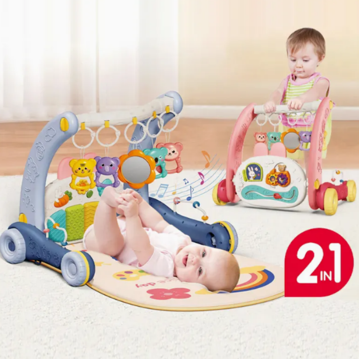 2-in-1 Piano Learning Walker Baby Play Gym Mat | Musical Activity Mat with Lights & Interactive Baby Toys