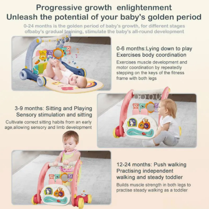 2-in-1 Piano Learning Walker Baby Play Gym Mat | Musical Activity Mat with Lights & Interactive Baby Toys thumbnail
