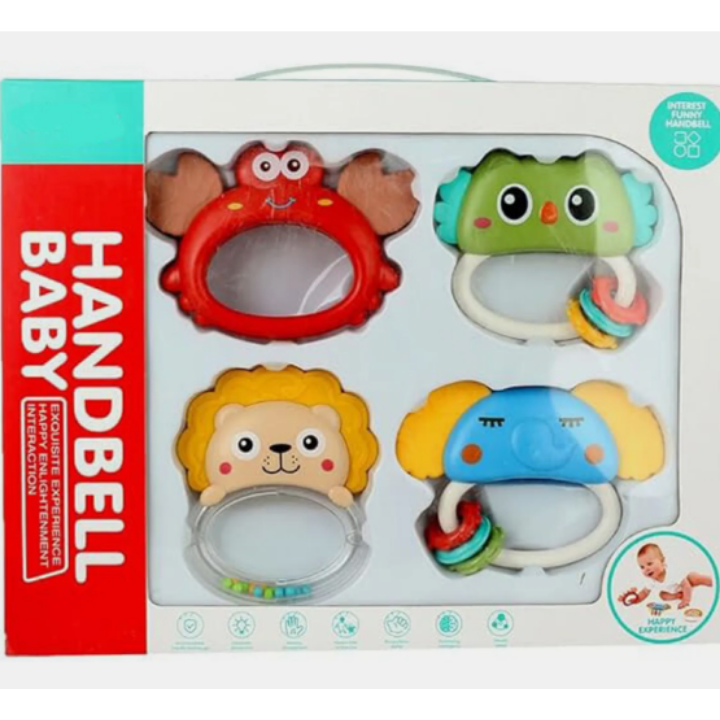 4PCS Baby Rattle Set | Crab, Owl, Lion & Elephant Animal Rattles | Colorful Handheld Sensory Toys for Newborns & Infants