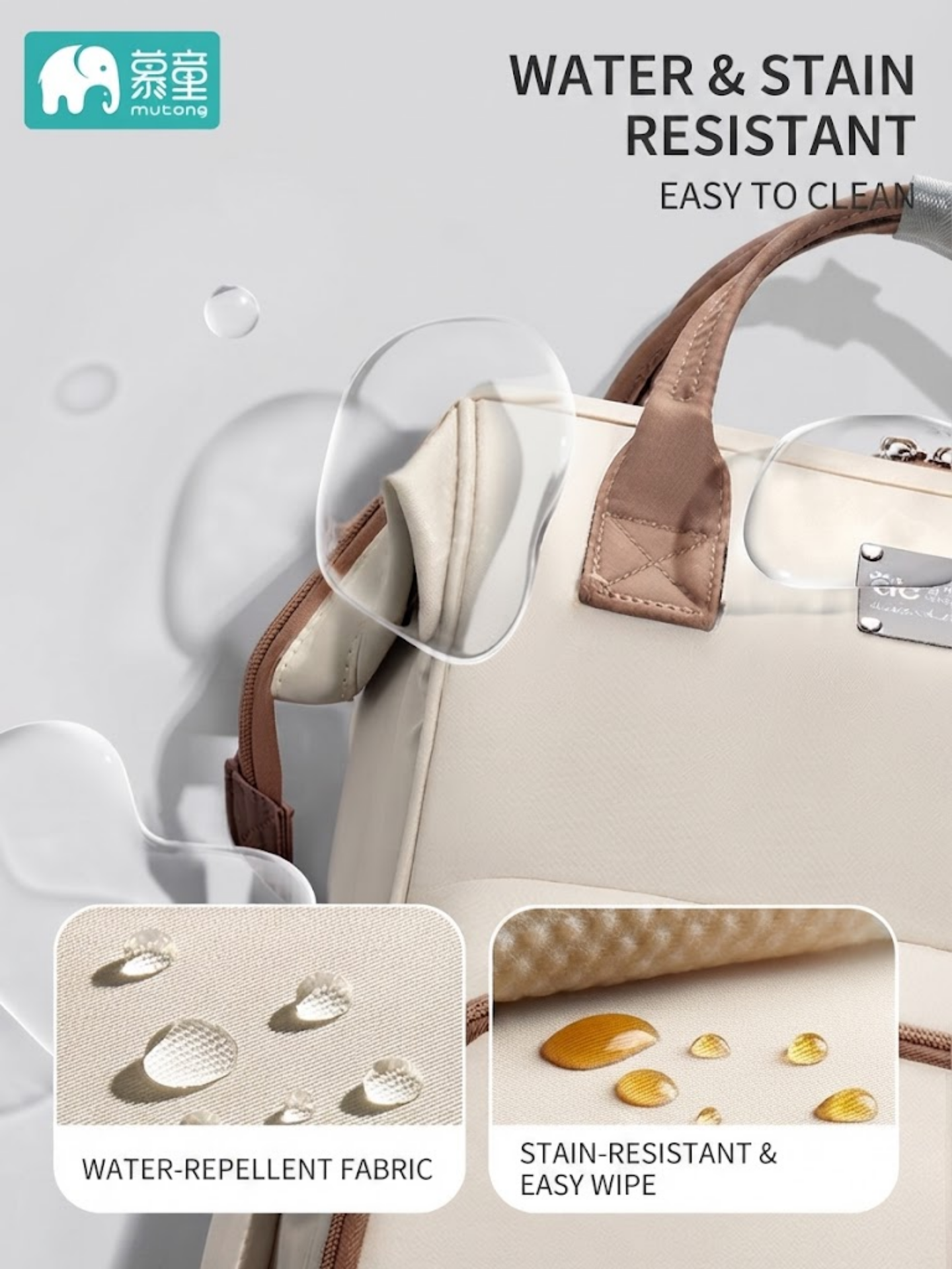Large Capacity Mommy Bag | Lightweight Multifunctional Diaper Bag | Water & Stain Resistant Baby Organizer | Insulated Bottle Pocket & Wet Dry Separation | Beige thumbnail