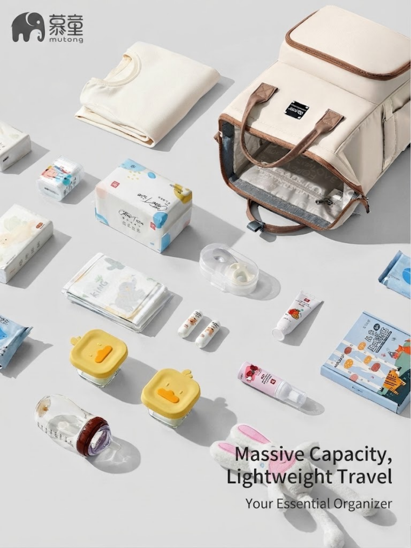 Large Capacity Mommy Bag | Lightweight Multifunctional Diaper Bag | Water & Stain Resistant Baby Organizer | Insulated Bottle Pocket & Wet Dry Separation | Beige thumbnail
