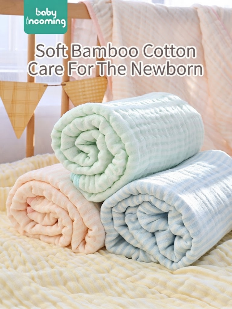 6-Layer Bamboo Cotton Baby Blanket | Ultra Soft & Absorbent Muslin Swaddle Blanket | Breathable Newborn Receiving Blanket |
