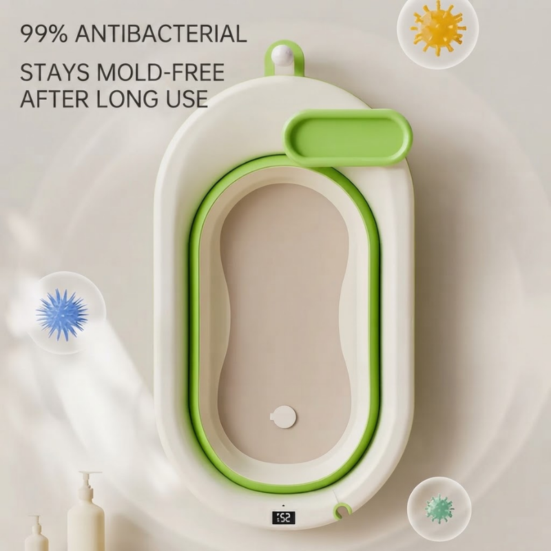 Large Foldable Infant Bath Tub | Touch-Sensitive Temperature Sensing | Antibacterial & Mold-Resistant Baby Bathing Tub | Lychee Green thumbnail