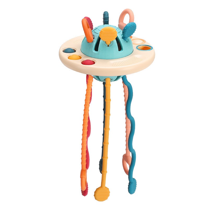 Flying Saucer Sensory Activity Toy | Montessori Pull String Toy for Babies | Silicone Sensory Teething & Fine Motor Learning Toy thumbnail