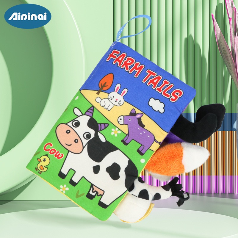 Colorful Animal Tails Baby Cloth Book | Soft Sensory Touch & Feel Book for Babies & Toddlers | Early Learning Crinkle Activity Book thumbnail