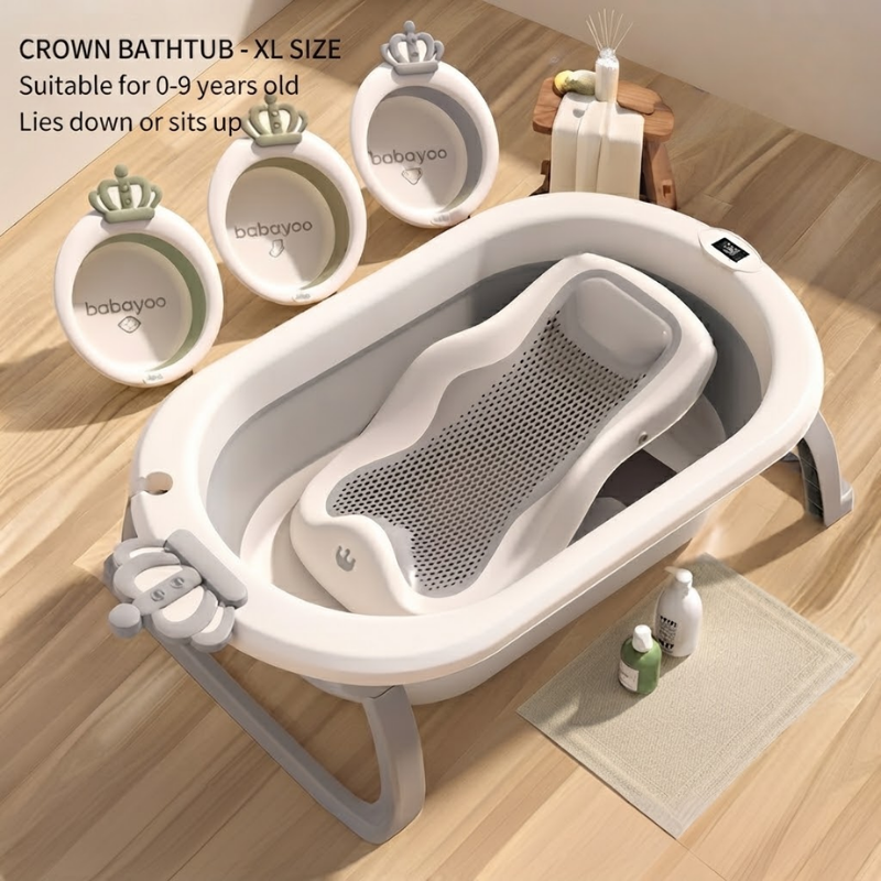CROWN Baby Bathtub for 0–9 Years | Waterproof Touch Temperature Sensing Bath Tub | 3-Color Temperature Alert | Soft Rubber Skin-Friendly Bath Tub with Bath Accessories thumbnail