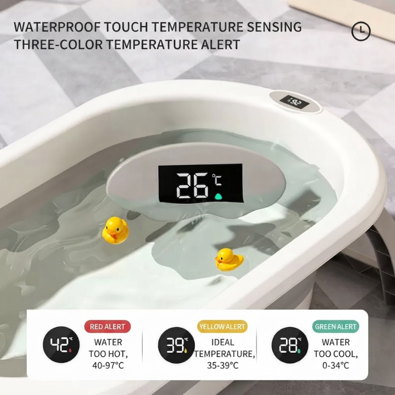 CROWN Baby Bathtub for 0–9 Years | Waterproof Touch Temperature Sensing Bath Tub | 3-Color Temperature Alert | Soft Rubber Skin-Friendly Bath Tub with Bath Accessories thumbnail