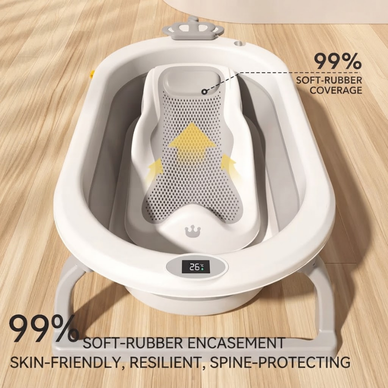 CROWN Baby Bathtub for 0–9 Years | Waterproof Touch Temperature Sensing Bath Tub | 3-Color Temperature Alert | Soft Rubber Skin-Friendly Bath Tub with Bath Accessories thumbnail