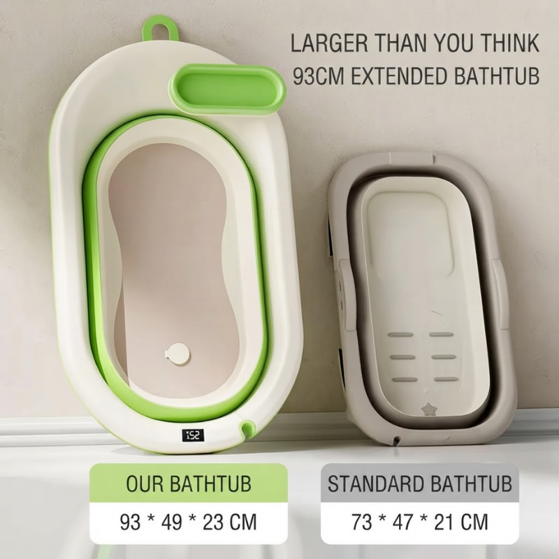 Large Foldable Infant Bath Tub | Touch-Sensitive Temperature Sensing | Antibacterial & Mold-Resistant Baby Bathing Tub | Lychee Green thumbnail