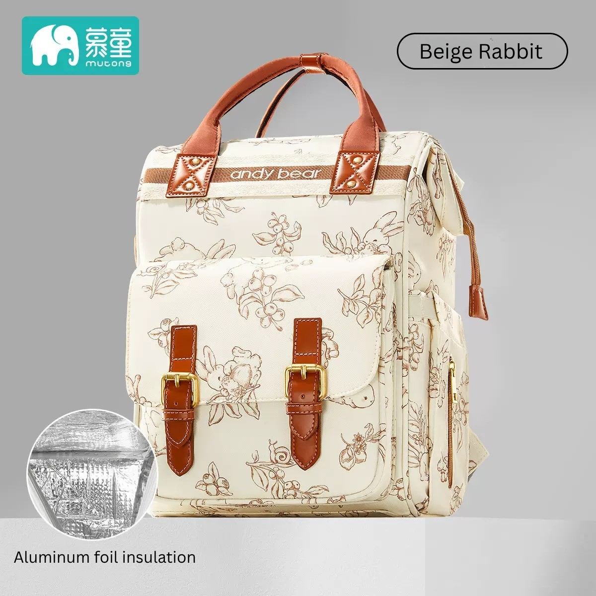 Andy Bear Multifunctional Mommy Bag | Large Capacity Baby Diaper Backpack | Insulated Bottle Pockets, Wet Clothes Compartment & Stroller Straps | Waterproof Travel Baby Bag