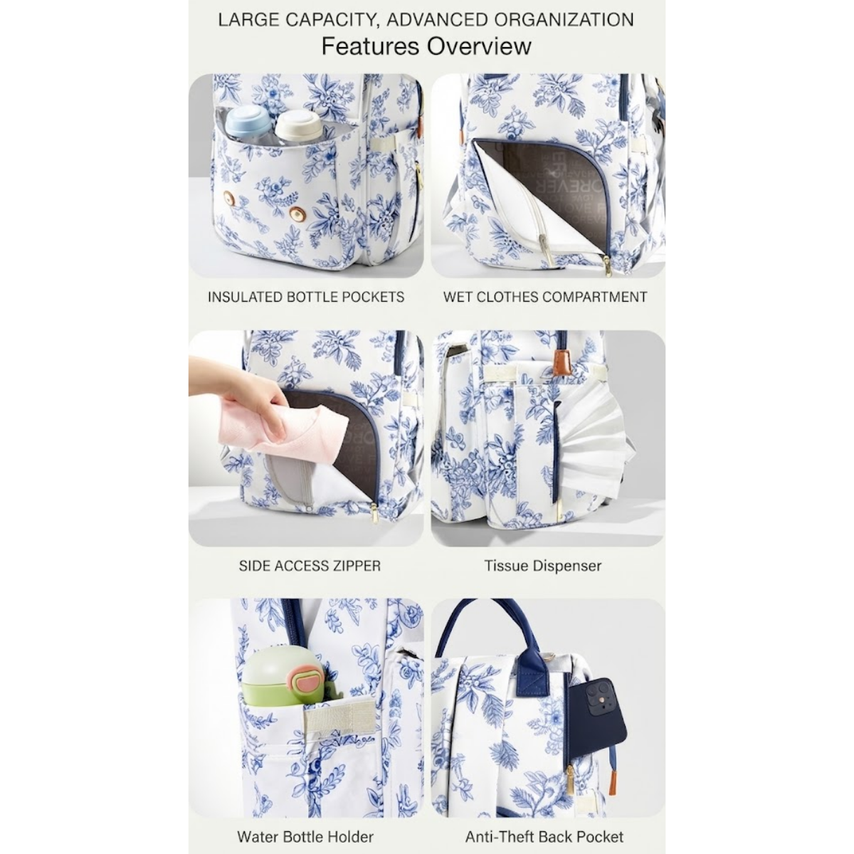 Andy Bear Multifunctional Mommy Bag | Large Capacity Baby Diaper Backpack | Insulated Bottle Pockets, Wet Clothes Compartment & Stroller Straps | Waterproof Travel Baby Bag thumbnail