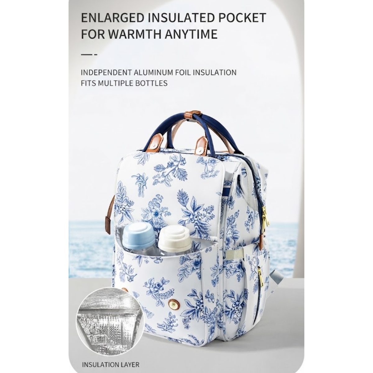 Andy Bear Multifunctional Mommy Bag | Large Capacity Baby Diaper Backpack | Insulated Bottle Pockets, Wet Clothes Compartment & Stroller Straps | Waterproof Travel Baby Bag thumbnail