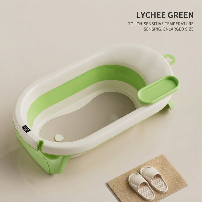 Large Foldable Infant Bath Tub | Touch-Sensitive Temperature Sensing | Antibacterial & Mold-Resistant Baby Bathing Tub | Lychee Green thumbnail