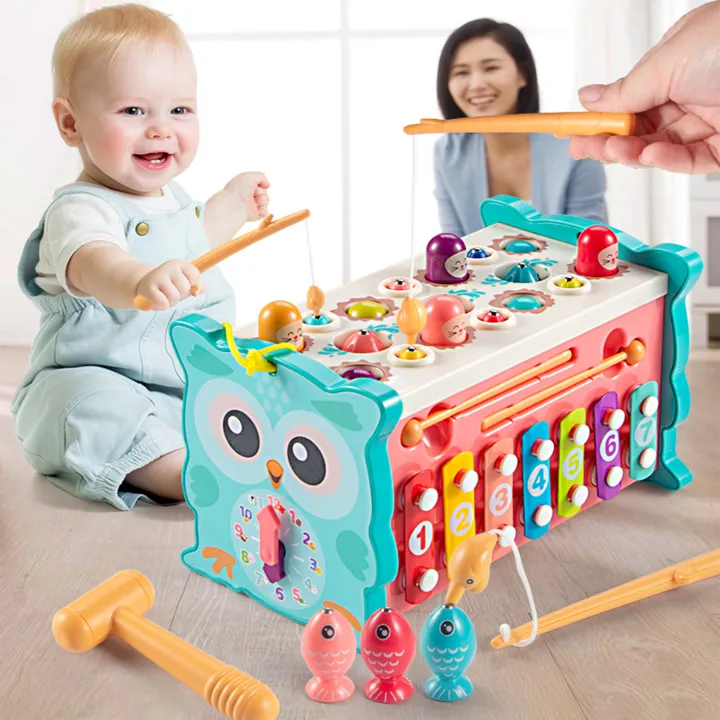 8-in-1 Magic Box Educational Toy | Hammering, Magnetic Fishing, Xylophone, Moving Gears & Learning Clock | Montessori Activity Toy for Kids thumbnail