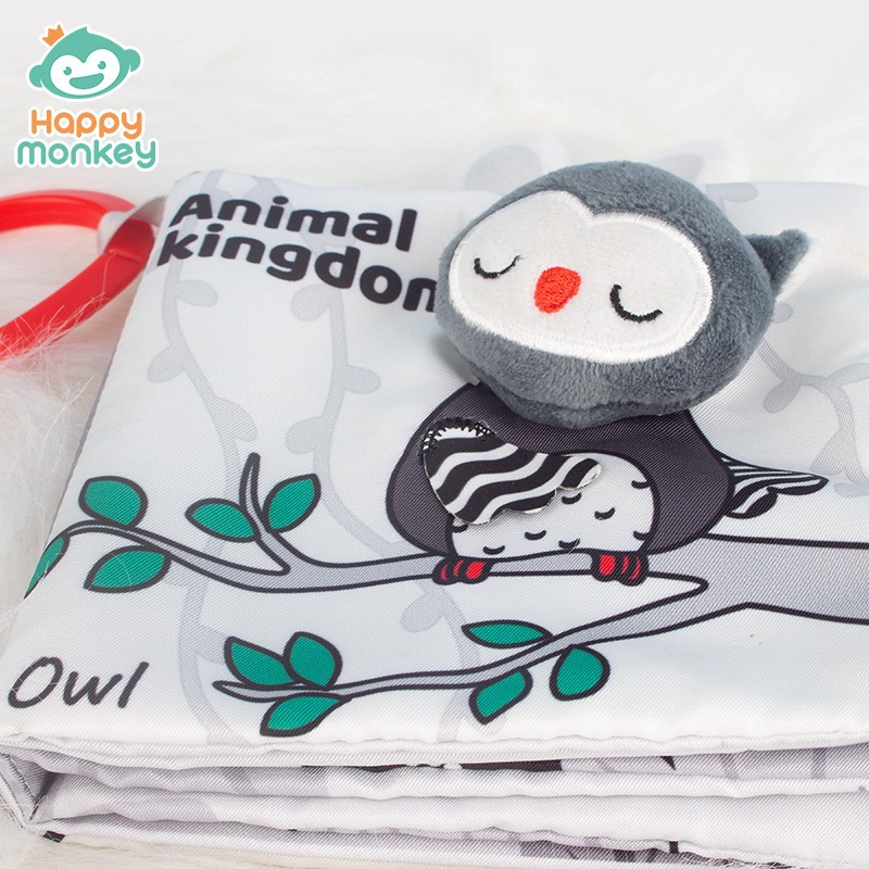 Happy Monkey Black & White Soft Baby Book | High Contrast Vision Cloth Book for Newborns | Sensory Crinkle Early Learning Book thumbnail