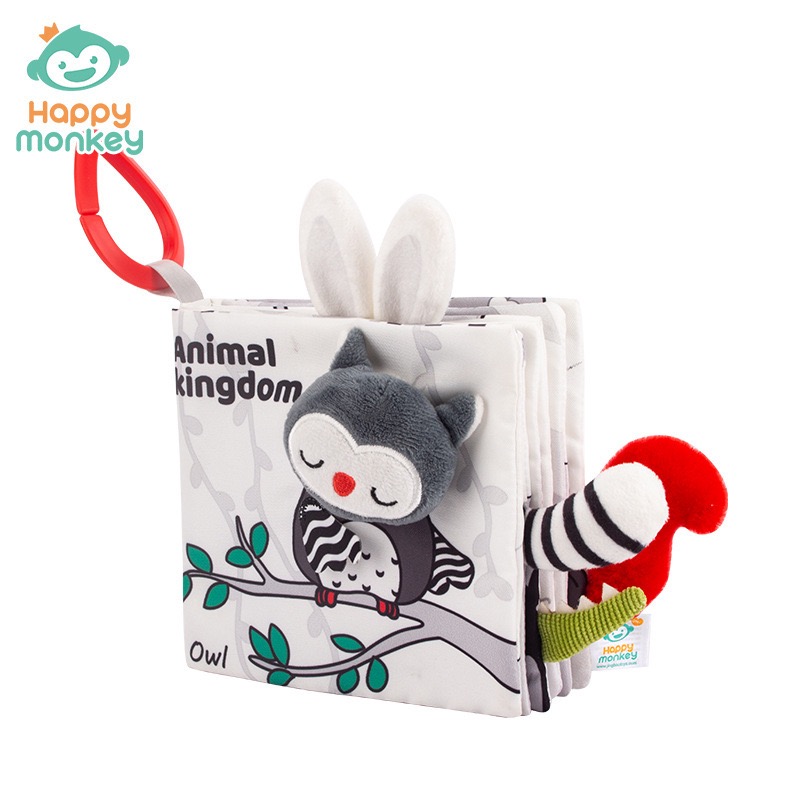 Happy Monkey Black & White Soft Baby Book | High Contrast Vision Cloth Book for Newborns | Sensory Crinkle Early Learning Book thumbnail