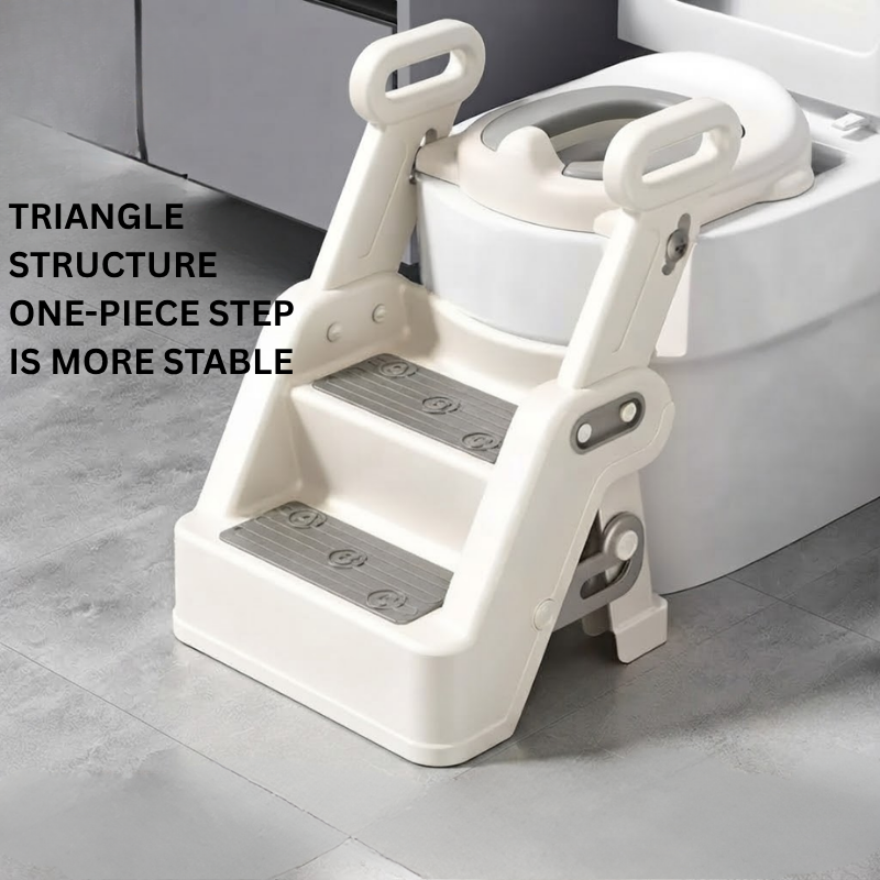 Baby Potty Training Toilet Ladder Seat with Soft PU Cushion | Adjustable Height Toddler Toilet Trainer | Non-Slip Wide Step Stool | 6 Months–10 Years | Potty Trainer