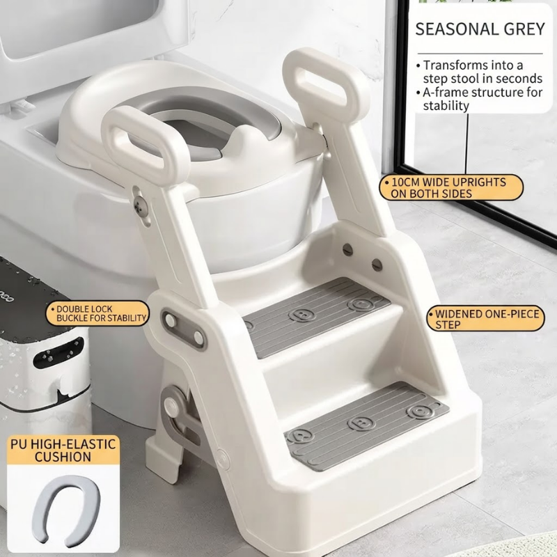 Baby Potty Training Toilet Ladder Seat with Soft PU Cushion | Adjustable Height Toddler Toilet Trainer | Non-Slip Wide Step Stool | 6 Months–10 Years | Potty Trainer thumbnail