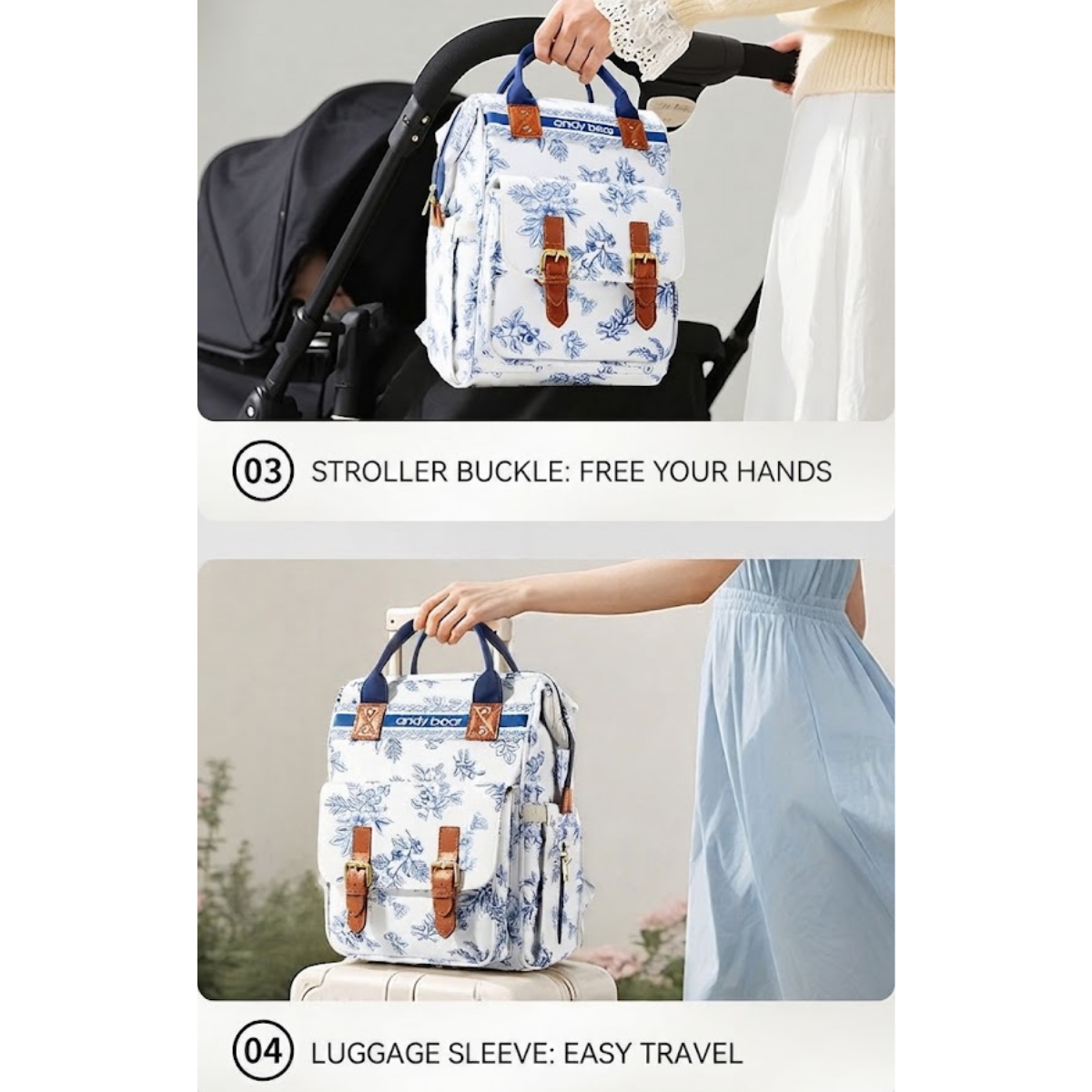 Andy Bear Multifunctional Mommy Bag | Large Capacity Baby Diaper Backpack | Insulated Bottle Pockets, Wet Clothes Compartment & Stroller Straps | Waterproof Travel Baby Bag thumbnail