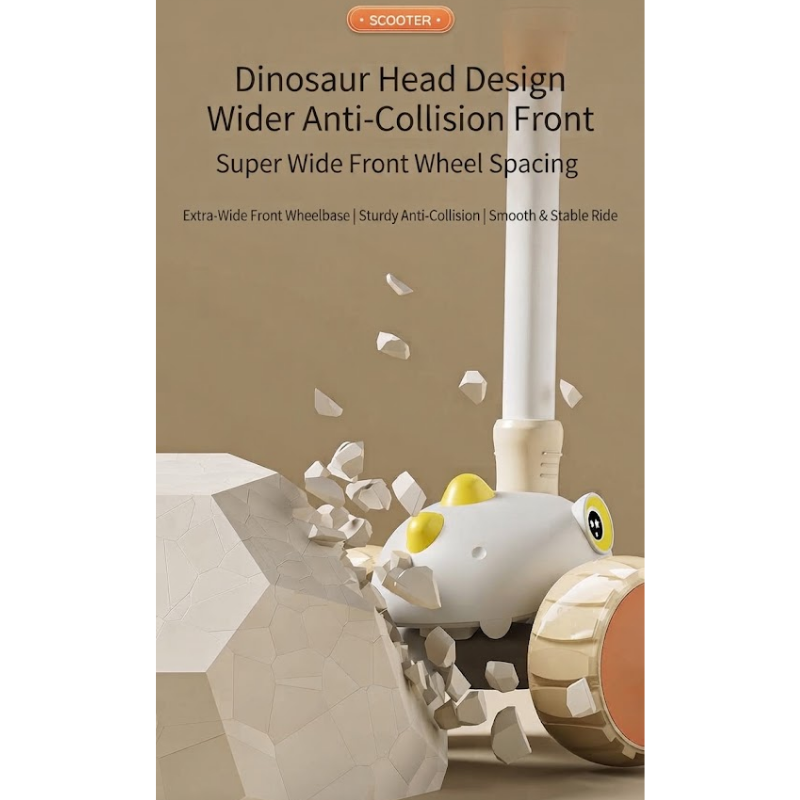 Dinosaur Scooter for Kids with Detachable Seat & Helmet | Foldable 3-Wheel Ride-On Scooter | Music & Light | Adjustable Handlebar | thumbnail