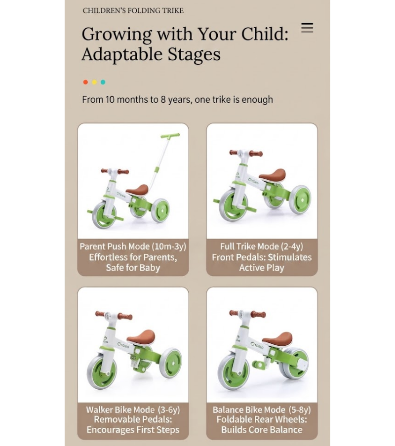 Baby Tricycle Balance Bike & Slide Ride-On | Convertible Toddler Bicycle with Detachable Pedals | Non-Slip Wheels | thumbnail